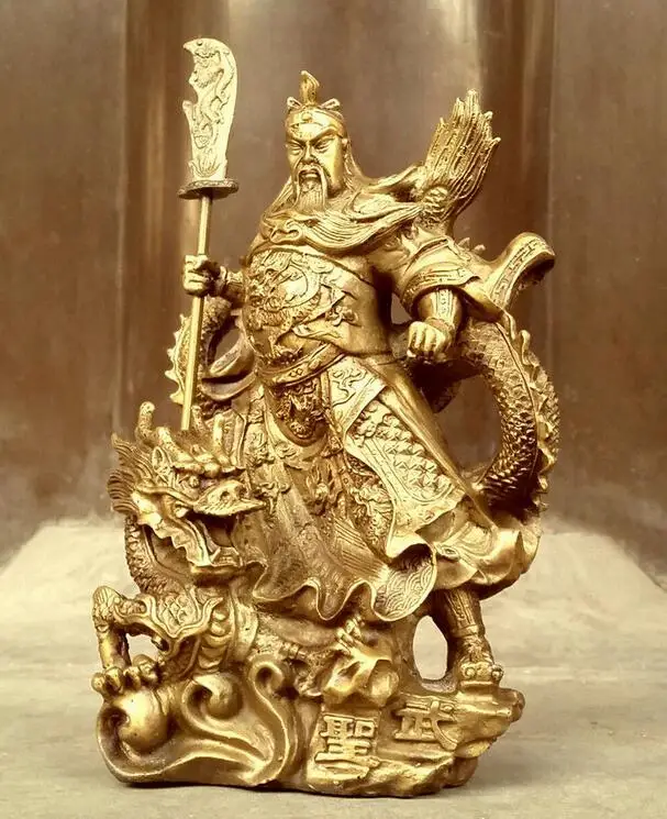 

Chinese heroic Guan Gong Yu Bronze Warrior God Sword Stand in Dragon Statue