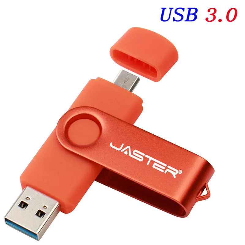 JASTER, OTG USB 3,0, 128 ГБ, USB флеш-накопитель, 16 ГБ, 32 ГБ, двусторонняя ручка-накопитель для Android, мобильный телефон, 8 ГБ, USB флешка, 64 ГБ, флешка - Цвет: orange