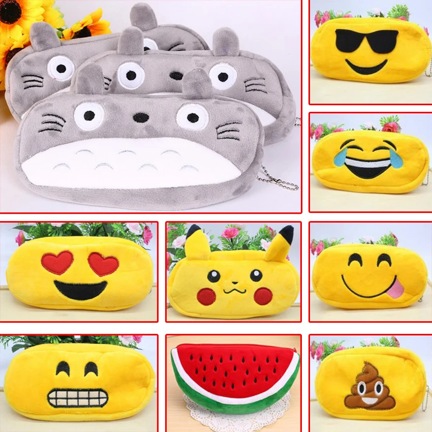 

Kawaii Cartoon Pen case Totoro plush Smile Face Emoji Cute Pencil case School Minecraft etui trousse scolaire stylo 04819