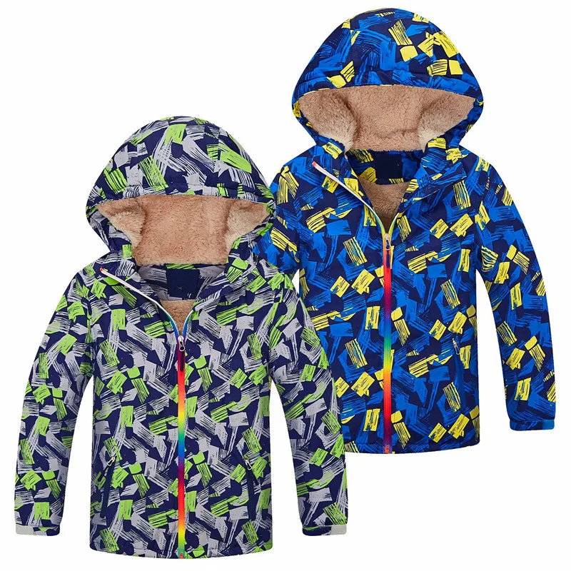 

Winter New Thickening Fleece Hooded Full Sleeve Thermal Clothing Boys Warm Coat Windproof High Quality Children Skiing Jackets