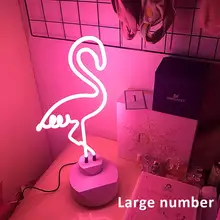 Kaigelin Glass Tube Flamingo LED Neon Night Lamp Battery USB Cable Power Supply Retro Decorative Pink Neon Light