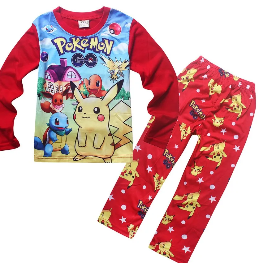 От 3 до 10 лет поступление; Пижама с Пикачу; Pokekon Go; сезон осень-зима; детские пижамы; Рождественский костюм; рубашка с покемонами; комплект из двух предметов