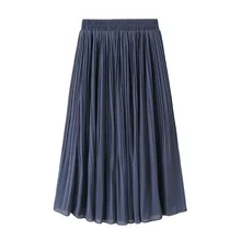 Весной и летом Для женщин плиссированные юбки Для женщин Высокая Талия одноцветное Цвет половина Длина эластичная юбка Акции Леди Черный Темно