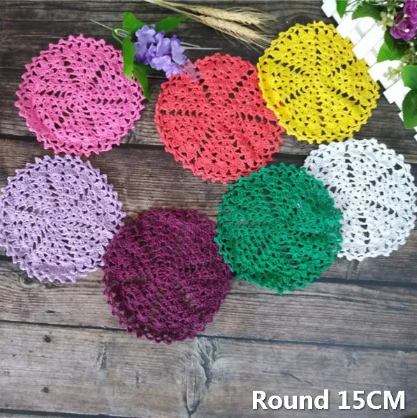 

15CM Round Floral Crochet Table Glass Placemat Cloth Christmas Place Mat Wedding Doilies Cotton Napkins For Kitchen Table Decor