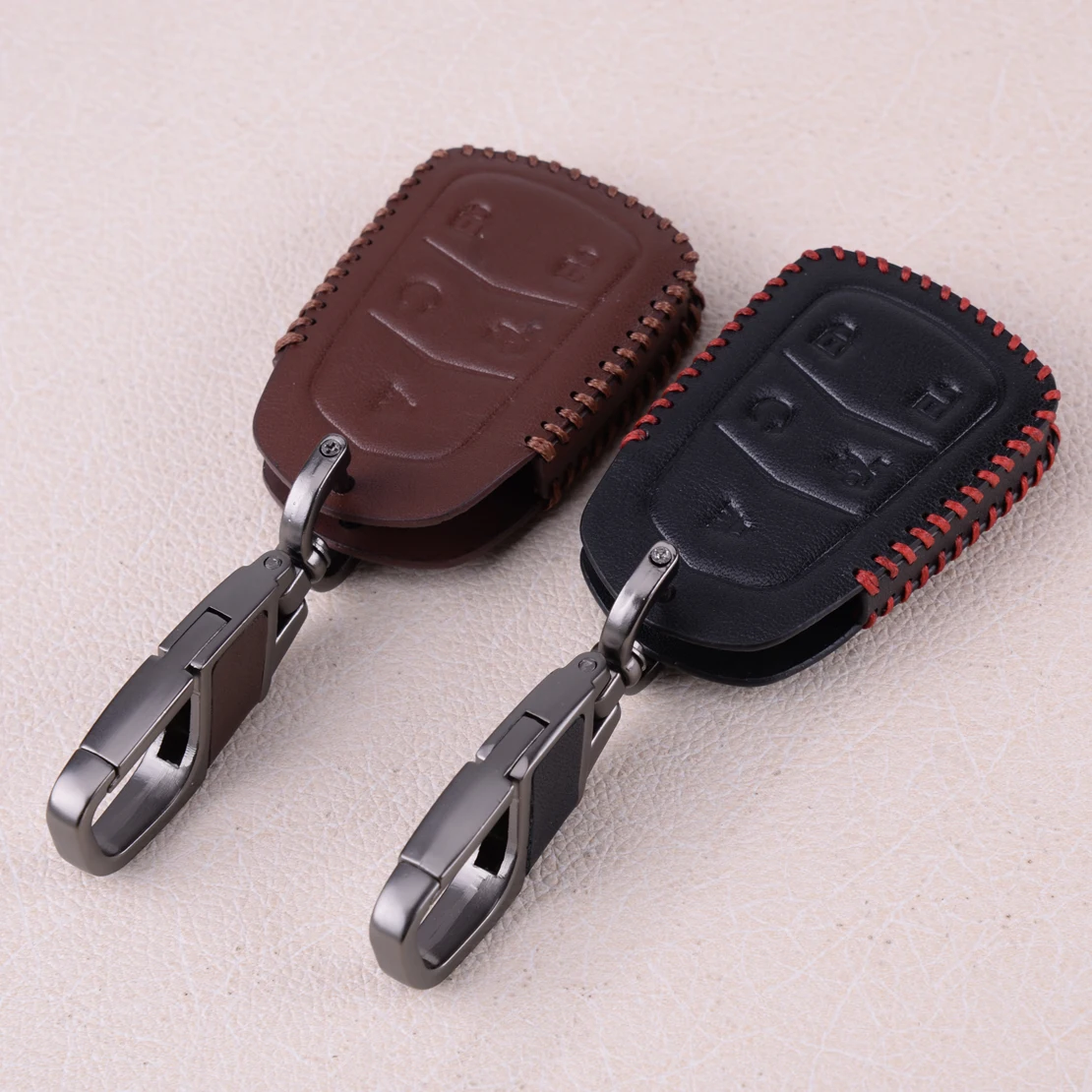 5 Buttons Remote Fob Bag Holder Leather Car Key Cover Case For Cadillac CTS ATS