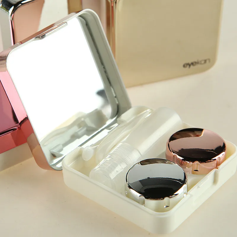 

Colored Contact Lens Case with Mirror Women Colored Contact Lenses Box Eyes Contact Travel Container Lovely Travel Kit Box
