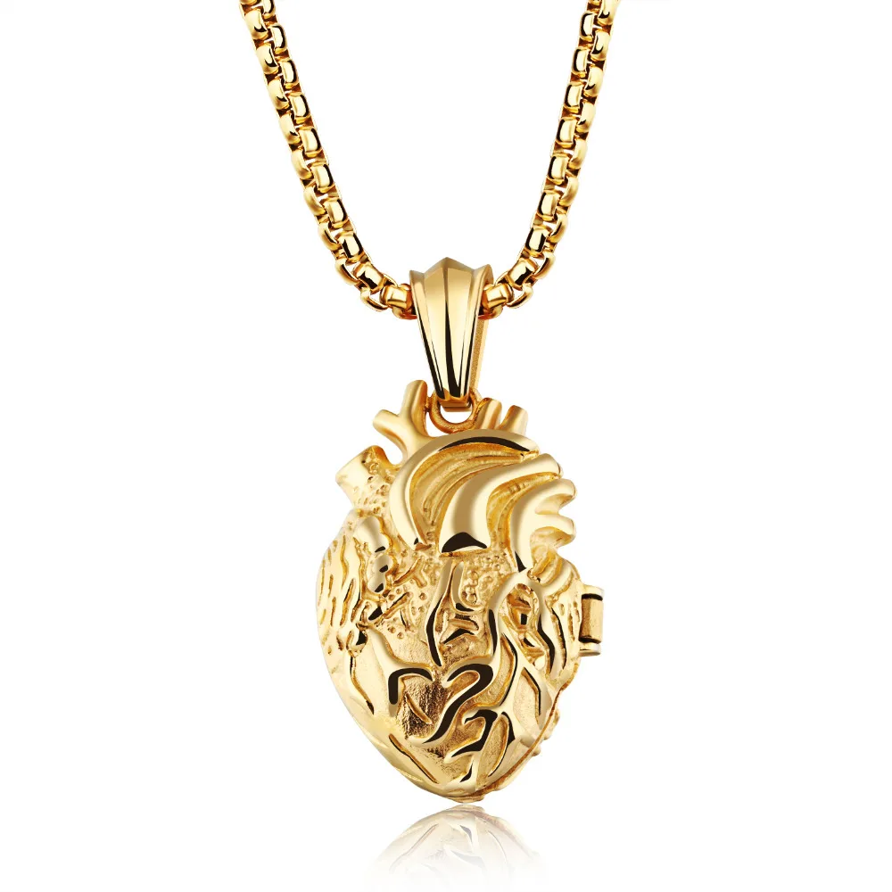 Ожерелье с подвеской в виде сердца, мужские ювелирные изделия, мужские ювелирные изделия в стиле панк, ожерелье из нержавеющей стали, мужские украшения, брендовый модный подарок - Окраска металла: Gold plated
