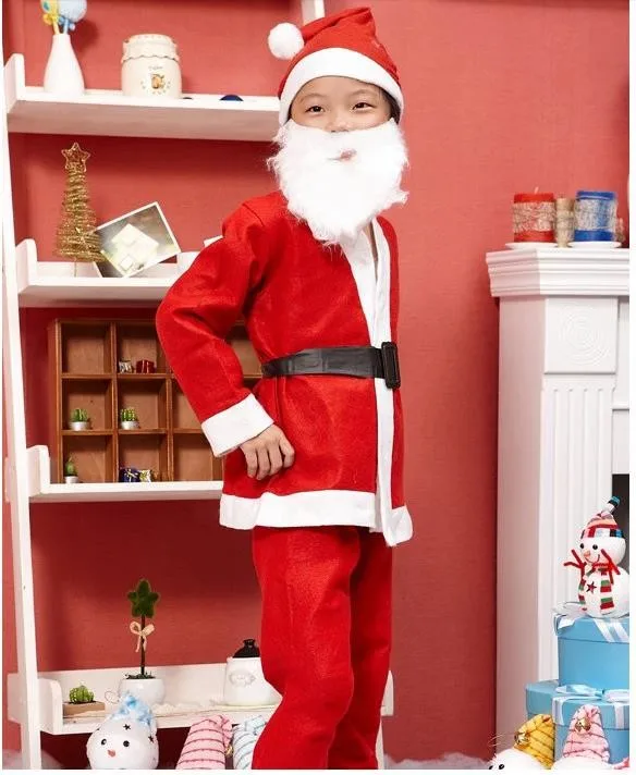 Рождественская одежда Детские Рождество костюмы высокого-Класс Pleuche Обувь для мальчиков и Обувь для девочек Санта Клаус Костюм Обувь для мальчиков От 6 до 9 лет(куртка, штаны, шляпы, сумки, ремни