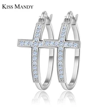 KISS MANDY, серебряные серьги для женщин, кубический цирконий AAA, крестообразная огранка, серебряный цвет, золотые женские серьги, ювелирное изделие, LE142