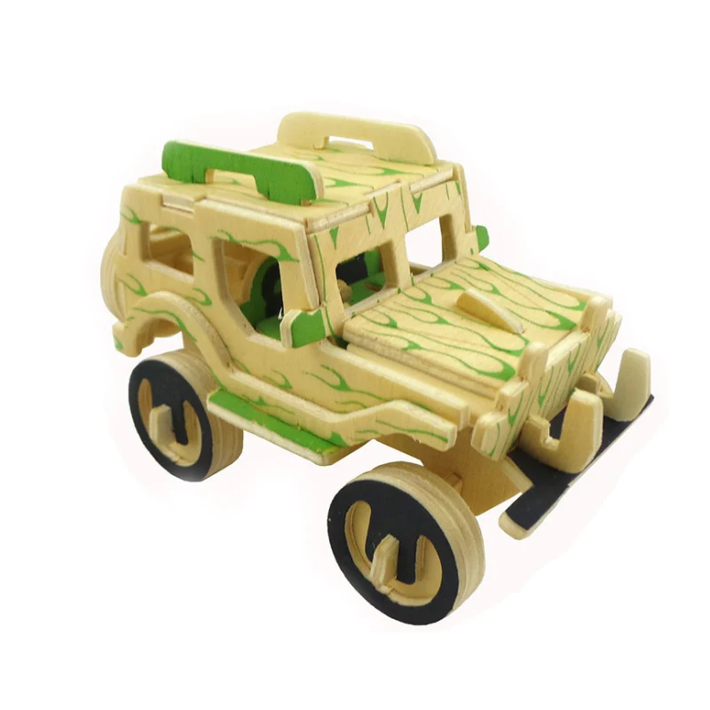 3D Wood Puzzle Children Jeep Car Vehicle Environmental Assemble Toy Education S
