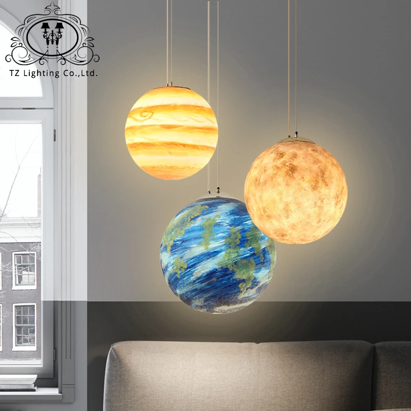 

TZ Nordic Creative Pendant Lights Resin Engraved Personality Universe Parlor Master Bedroom Art Deco Light