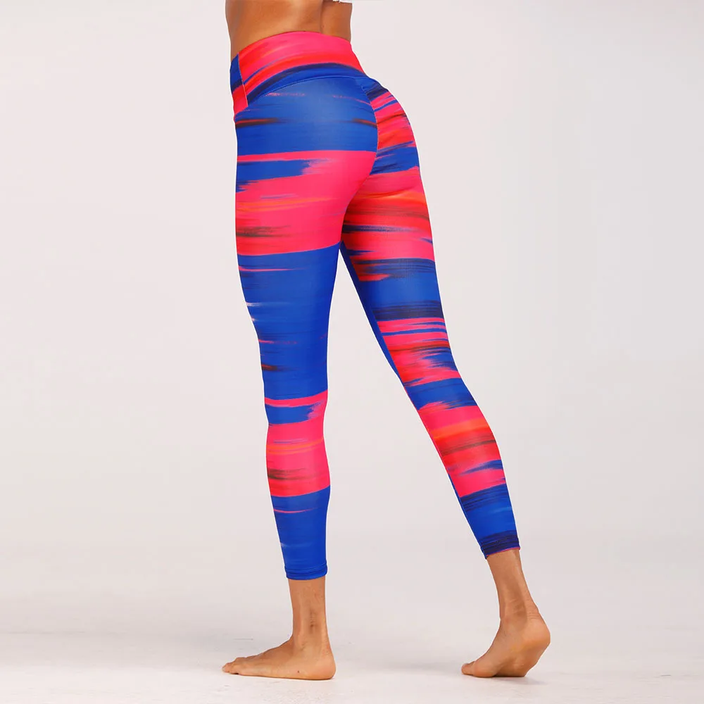 2018 New Style Striped Printed Women Fitness Leggings Push Up Workout Leggings Elastic Female Sporting Leggins Pants