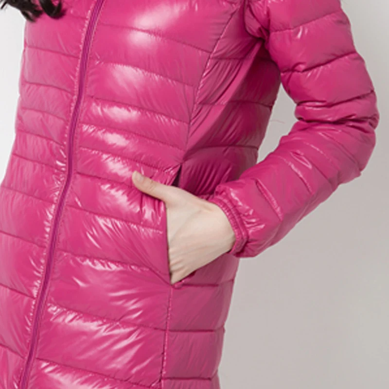 Зимнее женское длинное пальто из белого утиного пуха, женское ультра легкое тонкое мягкое пальто с капюшоном и пером, теплая парка большого размера S-7XL