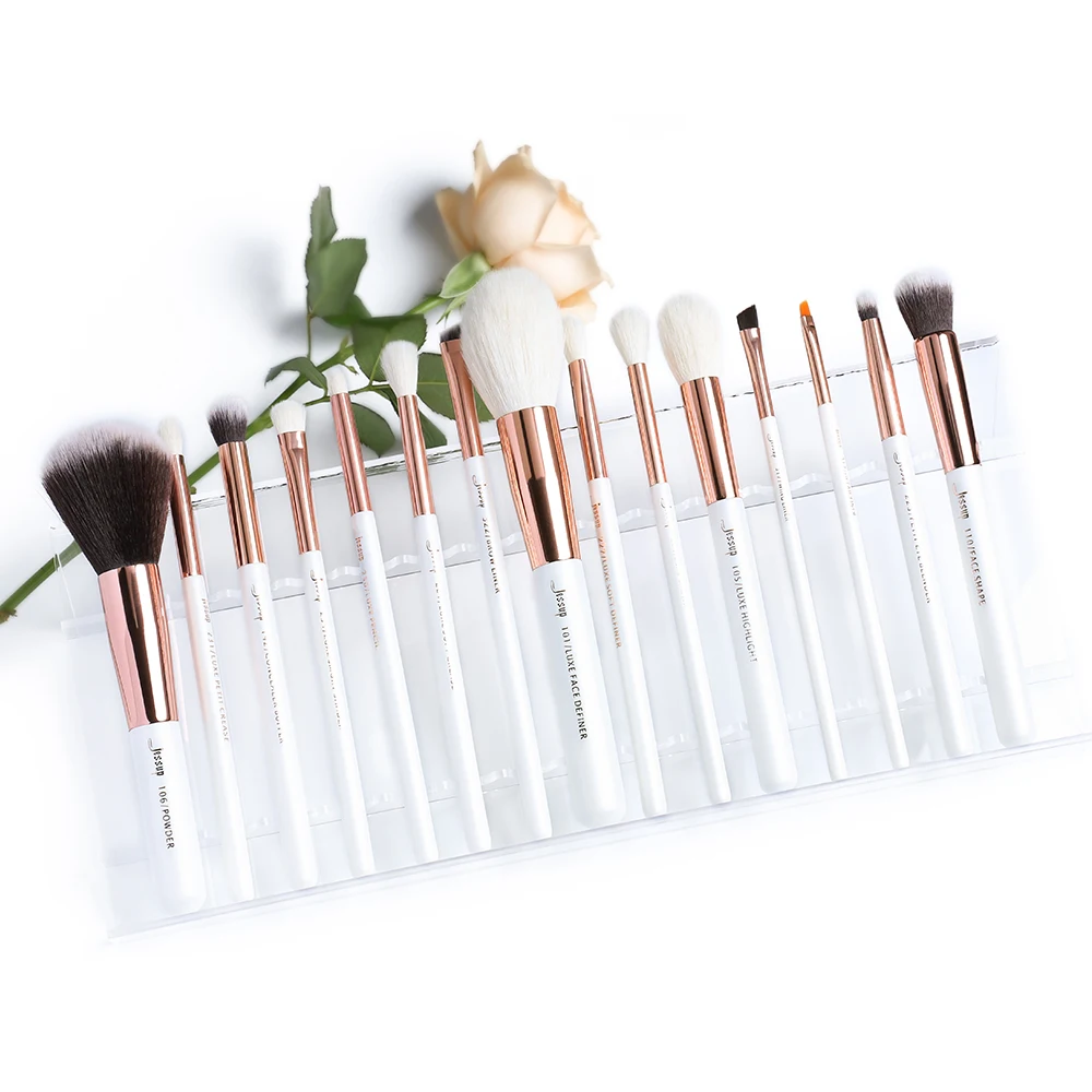 Jessup кисти жемчужно-белый/розовое золото кисти для макияжа Набор Professional beauty Make up brush натуральные волосы Тональная основа рассыпчатые румяна