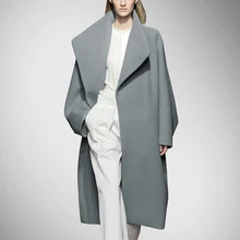 Горячая Распродажа, длинное однотонное кашемировое пальто с карманами и широкой талией, байан Кабан, зимнее пальто, большое свободное шерстяное пальто