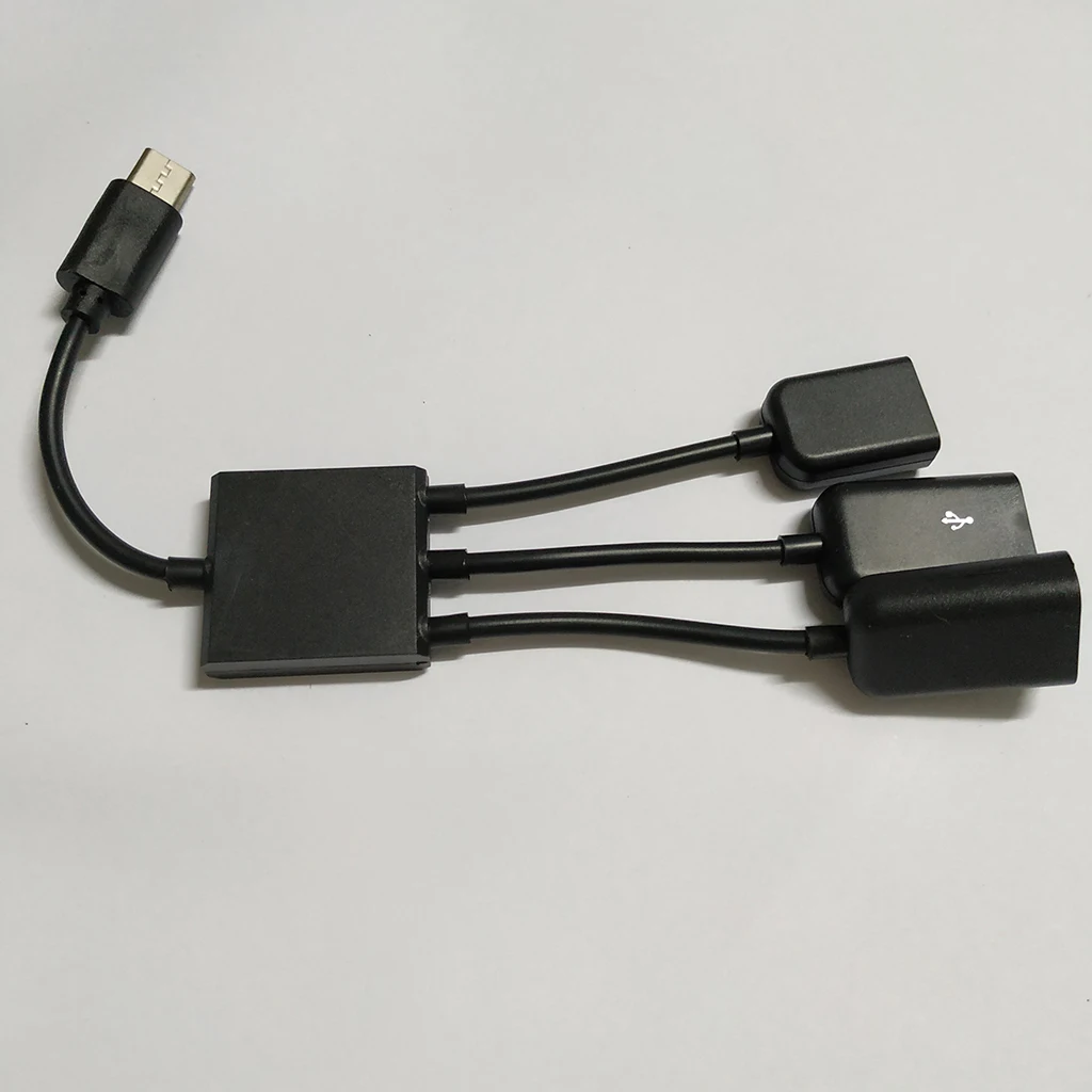 Type C Cable , 20cm 3 in 1 USB C Type C OTG Host to Micro USB + 2x USB2.0 Female Cable Hub Cord Adapter Connector Splitter Black