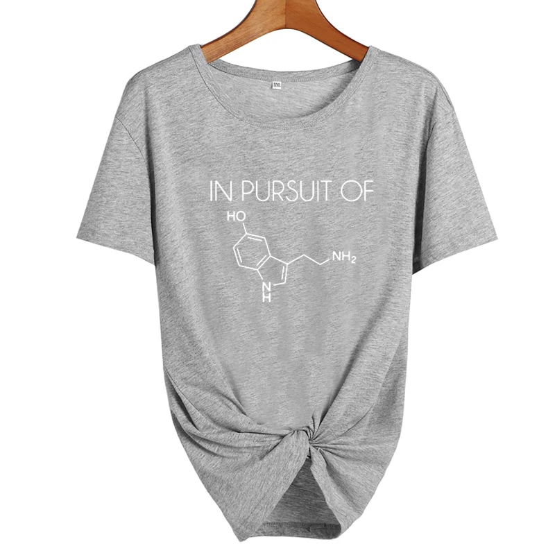В погоне за женской футболкой сератонин Химия Учитель Футболка женская одежда графическая футболка Tumblr Топы наука гик Забавный