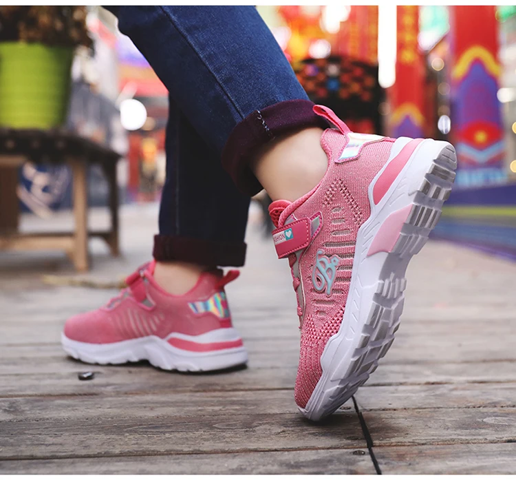2019 новый стиль для девочек кроссовки Flyknit сетки дышащие кроссовки для детей выдалбливают детская спортивная обувь прогулочная уличная