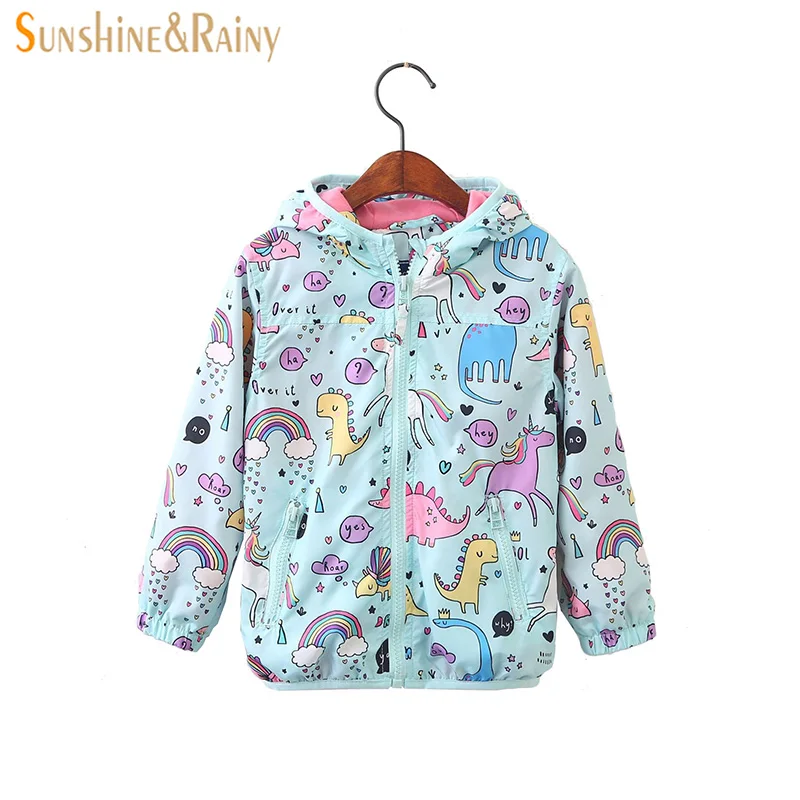 

Sunshine & Rainy 2018 Spring Kids Unicorn Jacket For Girls Dinosaur Baby Girl Jackets Coats Cartoon Hooded Girls Windbreaker