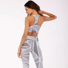 S002 2 предмета Фитнес Для женщин бюстгальтер для бега йоги, пуш-ап, спортивный бюстгальтер для занятий спортом жилет стеганый сексуальные печатных yoga комплект yoga леггинсы