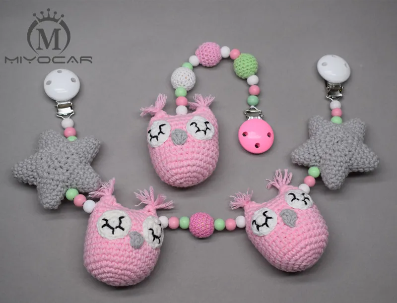 

MIYOCAR handmade wood clip Crochet star stroller toy chain for pram stroller mobile rattle wooden stroller chain