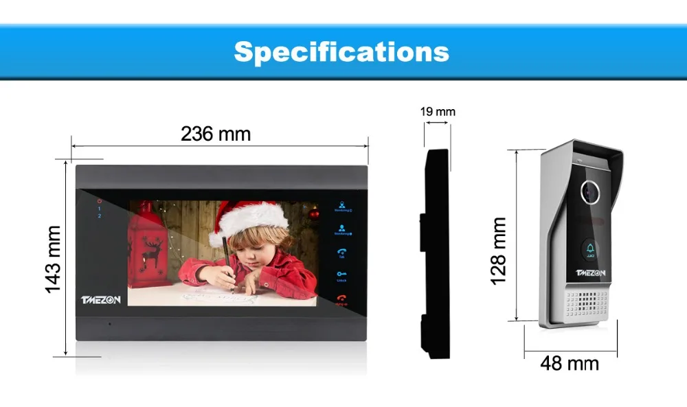 TMEZON 7 Inch Wireless/WIFI Smart IP Video Doorbell Intercom System with 1 Night Vision Monitor + 2 Rainproof Door Phone Camera audio only intercom