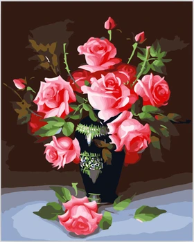 

Hand painted 40x50cm canvas oil paintings Cuadros decoracion wall pictures for living room painting by numbers Rose flower E031