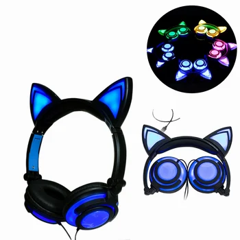 

Cat Headphone Party LED Ear Cute Earphone MP3 PC Gamer For Samsung iPhone Xiaomi Android Children Girl Super Bass Headset Plug