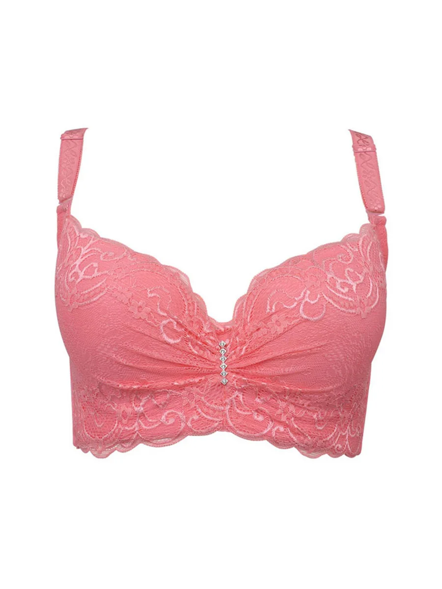 Thin plus size bra cup adjustable push up side gathering furu mm Large c cup e cup women's underwear 36E 38E 40E 42E 44E 46E BH - Цвет: Pink