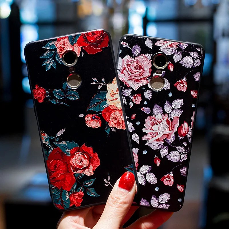 

WeeYRN Black Flower 3D Relief Soft Case Xiaomi Redmi 6 Pro 6 Redmi 5 Plus 5A Luxury Silicone TPU Cover Xiaomi Redmi 4 Pro 4A 3S