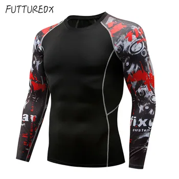 

Mens Fitness Long Sleeves Rashguard T Shirt Men Bodybuilding Skin Tight Thermal Compression Shirts MMA Workout Top Gear