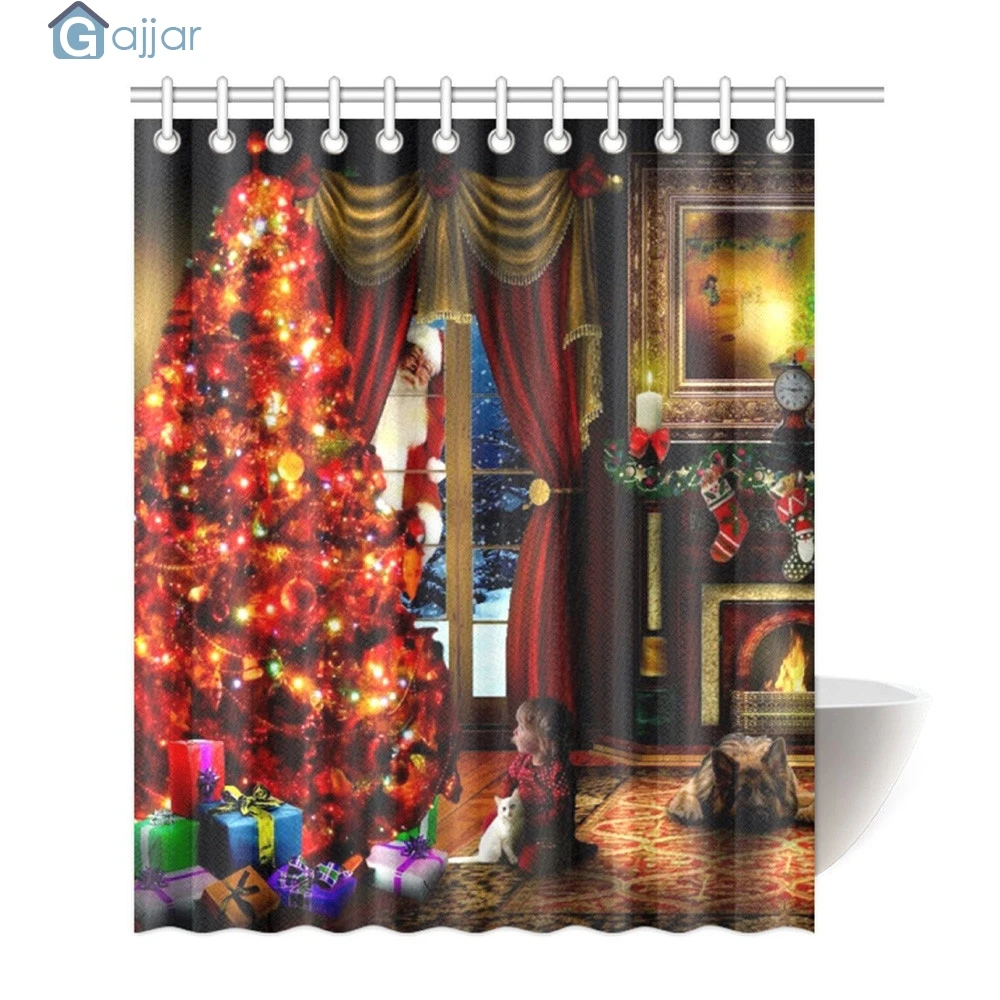 GAJJAR 2019 HOT Sale Fashion Custom Merry Christmas Fabric Waterproof Bathroom Shower Curtain Christmas tree 72x72inch 18Oct24