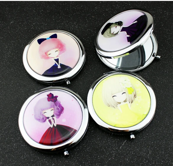 

Portable Cute Metal Pocket Mirror Makeup Fold Round Compact Mirror For Wedding Gifts