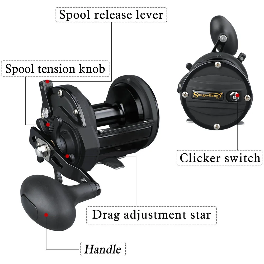 Carretel de Pesca Liga de Alumínio Equipamento de Pesca Sougayilang Tambor Roda Destro Pesca 6.0: 1 15 Carretilhas de pesca