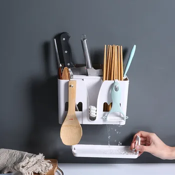 

ABS Kitchen Organizer Chopsticks wall Drain Rack with 2 hooks Storage Spoons knives fork Holder Organizer kitchen Accessories