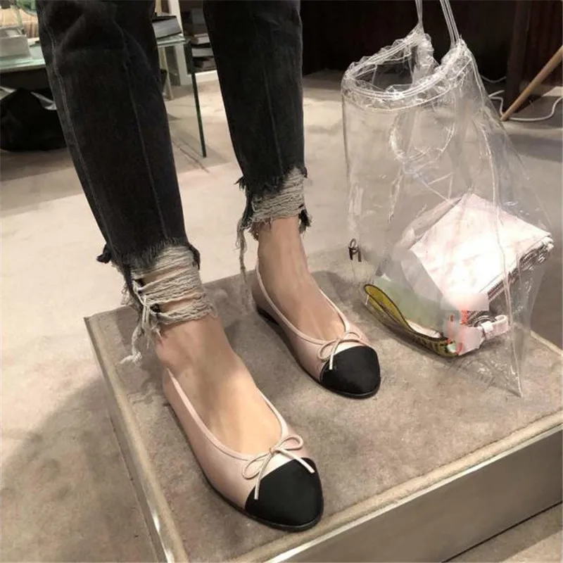 

Fluorescent Pink Patchwork Ballet Flats Shoes Woman Slip-On Flats Casual Muller Shoes Summer Women Shoes