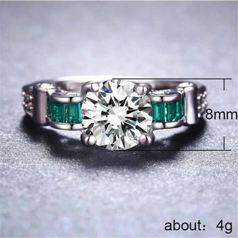 Vintage Big 8mm AAA Cubic Zirconia Rings For Women Elegant Green Crystal Fashion Ring White Gold Color Wedding Jewelry Gift B790 (7)