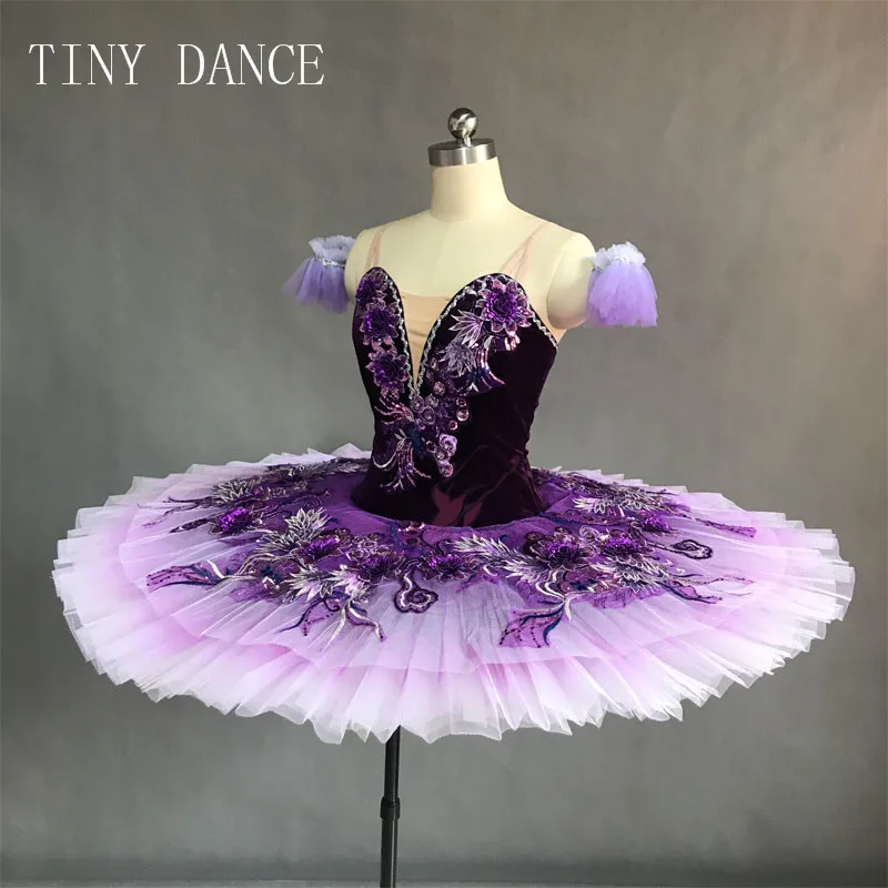 Выцветание Цвет для взрослых для профессиональных занятий балетом, танцами платье-пачка с фиолетовым бархатный лиф придает 10 слоев жесткая платье-пачка из тюля B18036