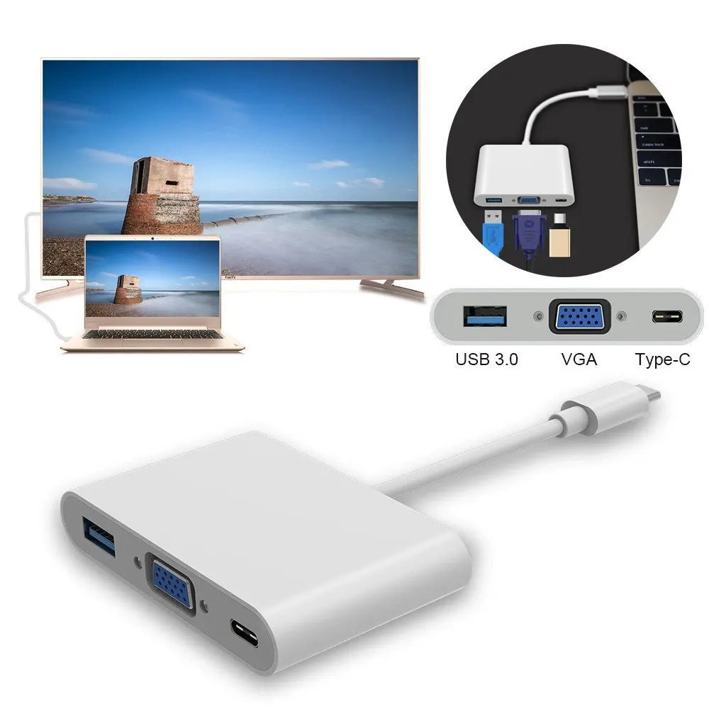 Aikexin концентратор USB Type C к VGA адаптер многопортовый 3 1 женский с зарядкой и видео