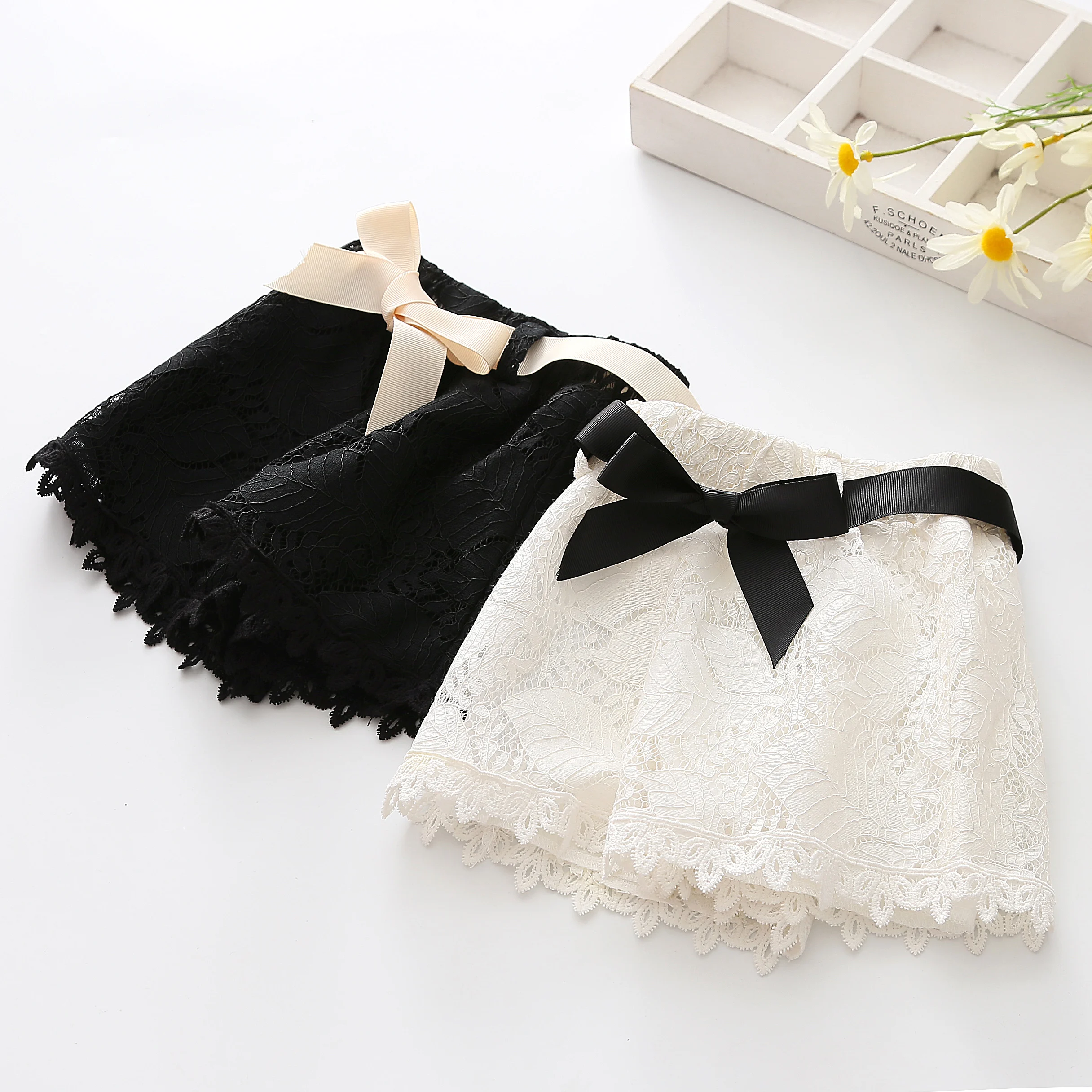 2018 New Summer Children White Black Lace Shorts for Kids Baby Girls