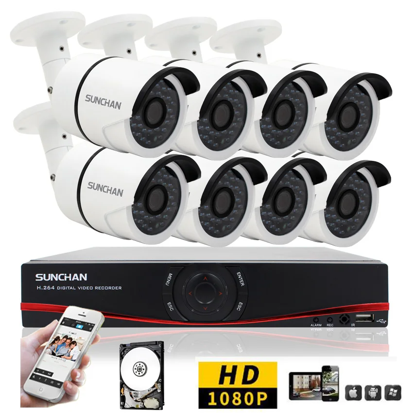 SunChan AHD-H 8CH CCTV System 1080P DVR 3000TVL Outdoor Video Surveillance Security Camera System 8 channel DVR Kit 1TB