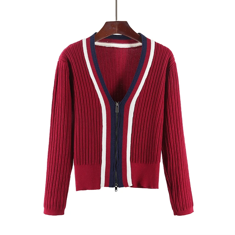 Autumn winter women sweater cardigans long sleeve V-Neck slim striped patchwork knitted female clothes casual zipper coat D236 Autumn winter women sweater cardigans long sleeve V-Neck slim striped patchwork knitted female clothes casual zipper coat D236