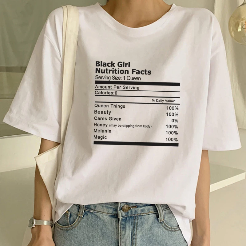 Черная Женская футболка с надписью «Nutrition Facts», женская летняя футболка в стиле Харадзюку, хип-хоп, Повседневная Свободная Женская одежда Ulzzang
