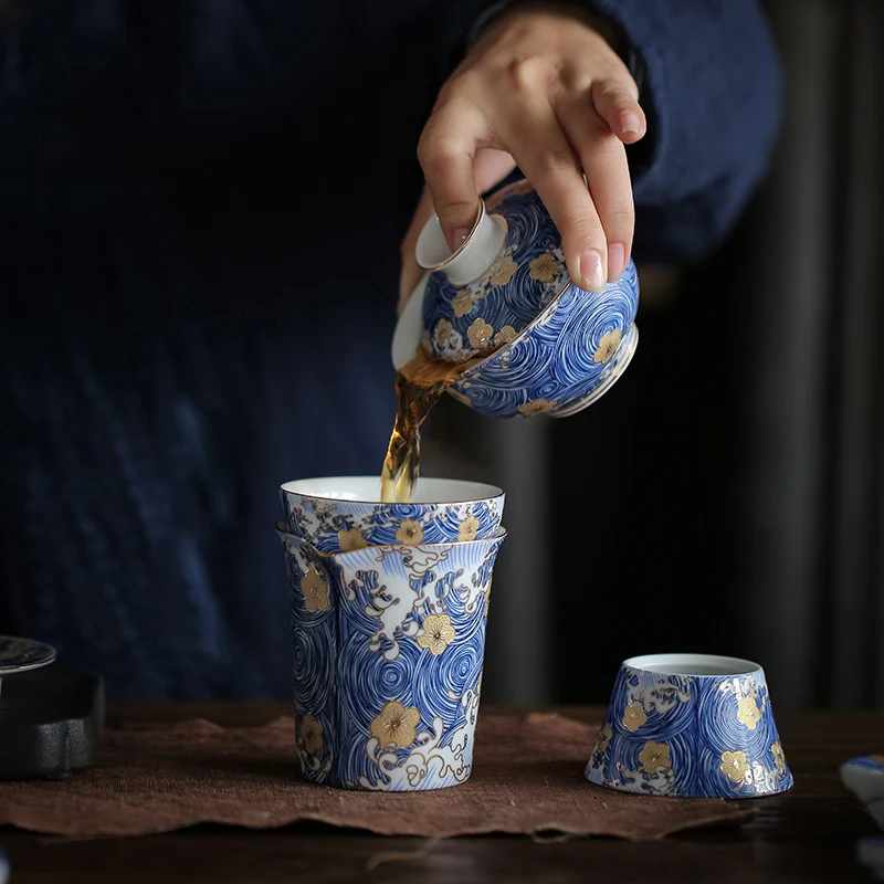 PINNY "STARRY NIGHT"Color Enamel Gaiwan Handpainted Ceramic Tea Tureen Kung Fu Tea Set Chinaware Chinese Service