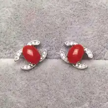 Натуральные красные коралловые серьги-гвоздики 925 серебро натуральный камень драгоценный камень Серьги Геометрические для женщин вечерние изысканный круглый серьги ювелирные изделия
