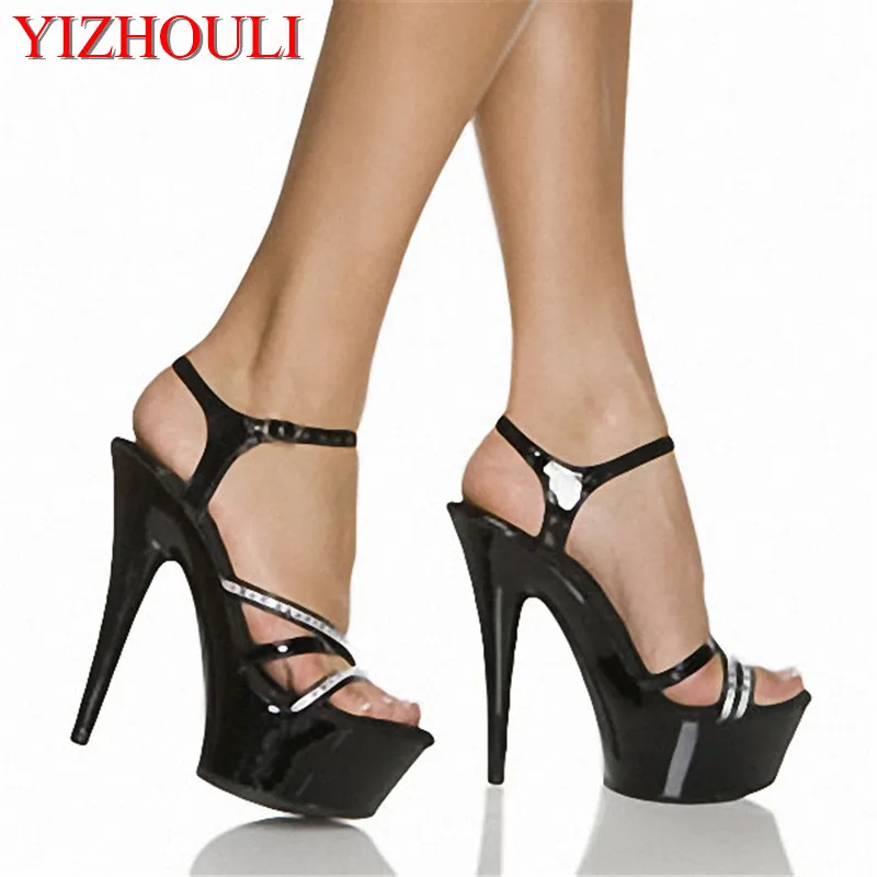 15cm Super high with sexy love crystal shoes with stage of ultrafine sandals preferential price women's Dance Shoes