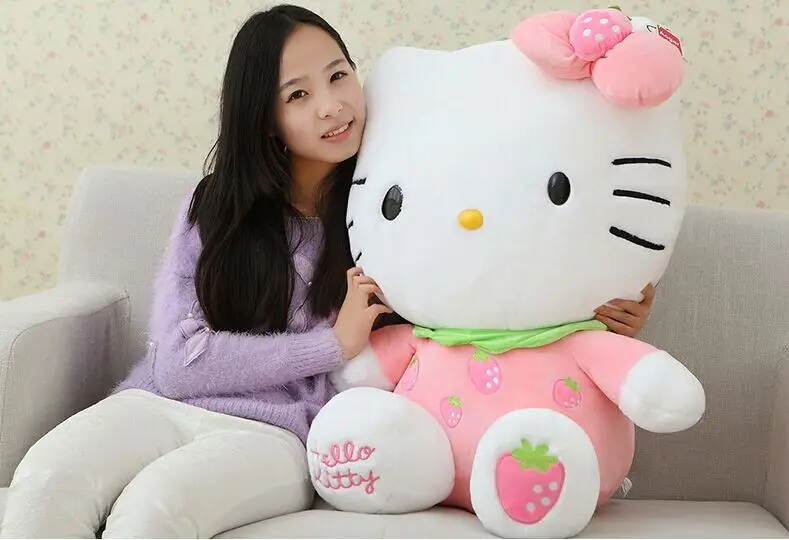 

fillings toy pink strawberry fruit design hello kitty plush toy soft throw pillow high quality birthday gift b4974