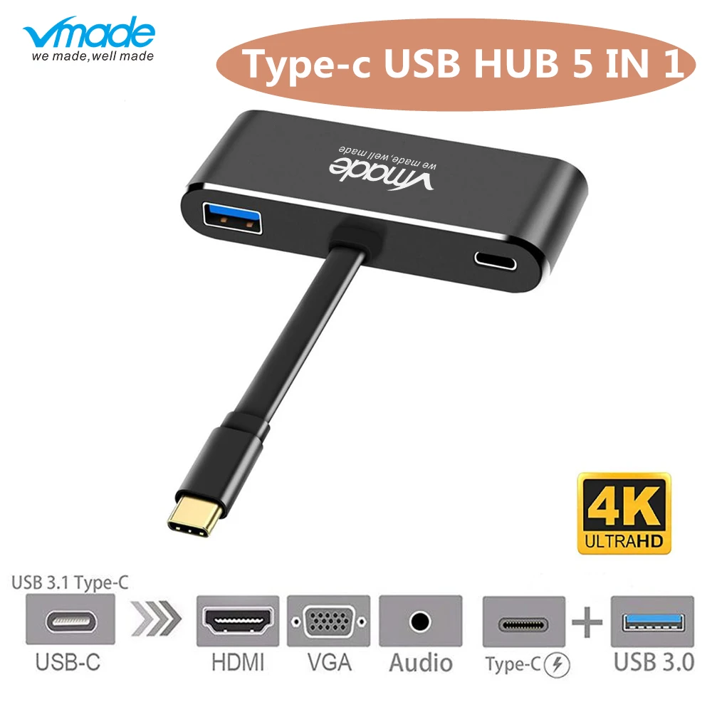 Vmade usb type-c 5 в 1 Зарядка PD 3,0 Зарядка 4k* 2k HDMI станция USBC многопортовый MacBook, samsung Galaxy Note, lenovo Yoga 720