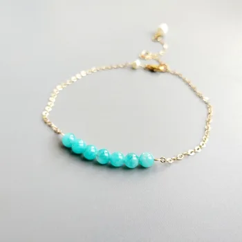 

Lii Ji Light Blue Amazonite Freshwater Pearl Real Link Balance Anklet Delicate Jewelry