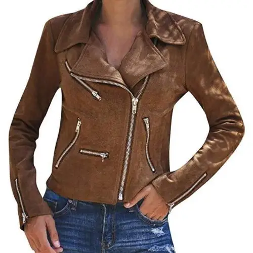 

Pu Leather Jacket Women Ladies Coats Zip Up Leather Biker Jackets Casual Flight Top Outwear Coat arrival Clothes